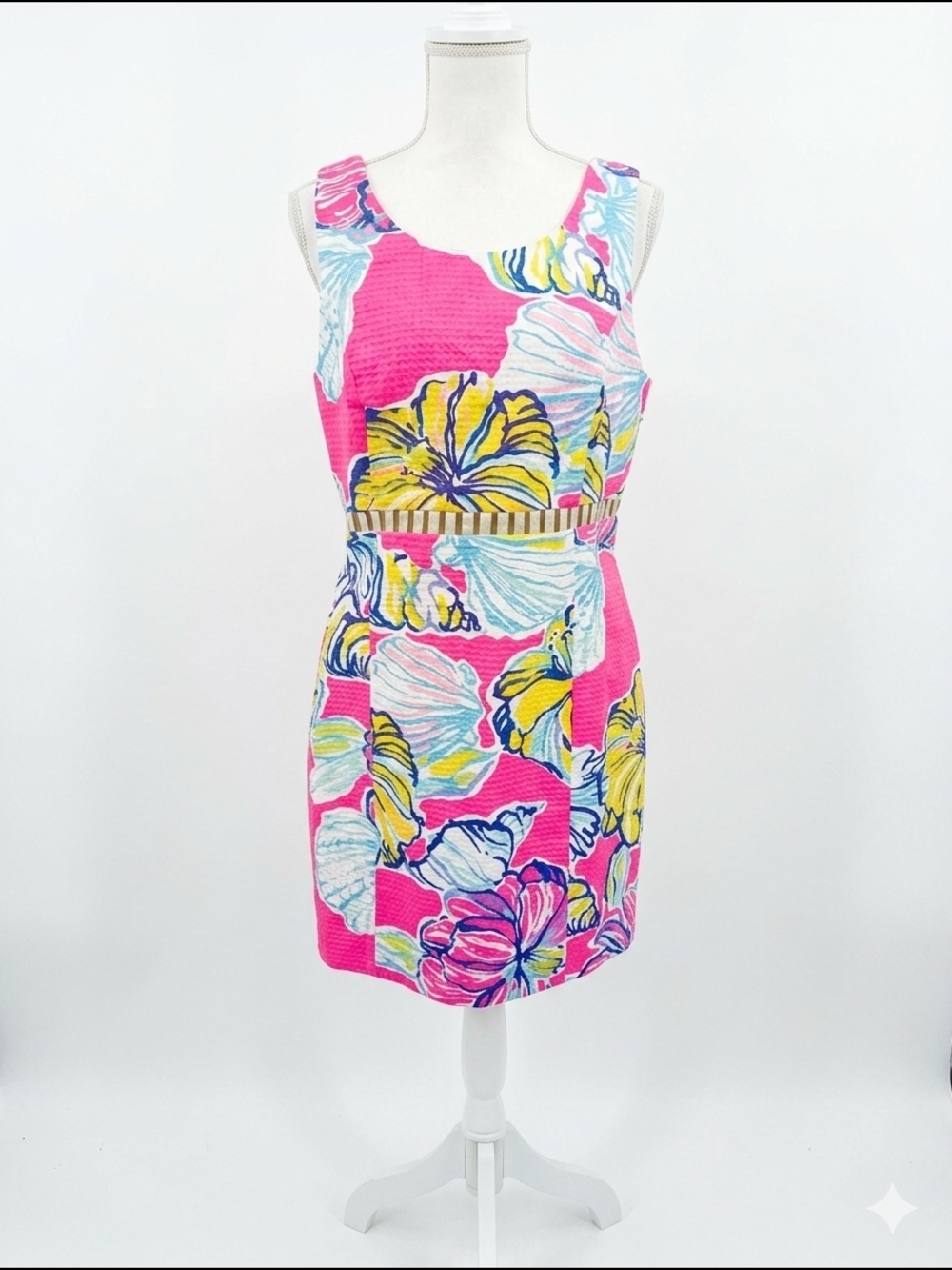 Lilly‎ Pulitzer Shell Print Cut-Out Sheath Dress Pink Yellow Shell Size 10
